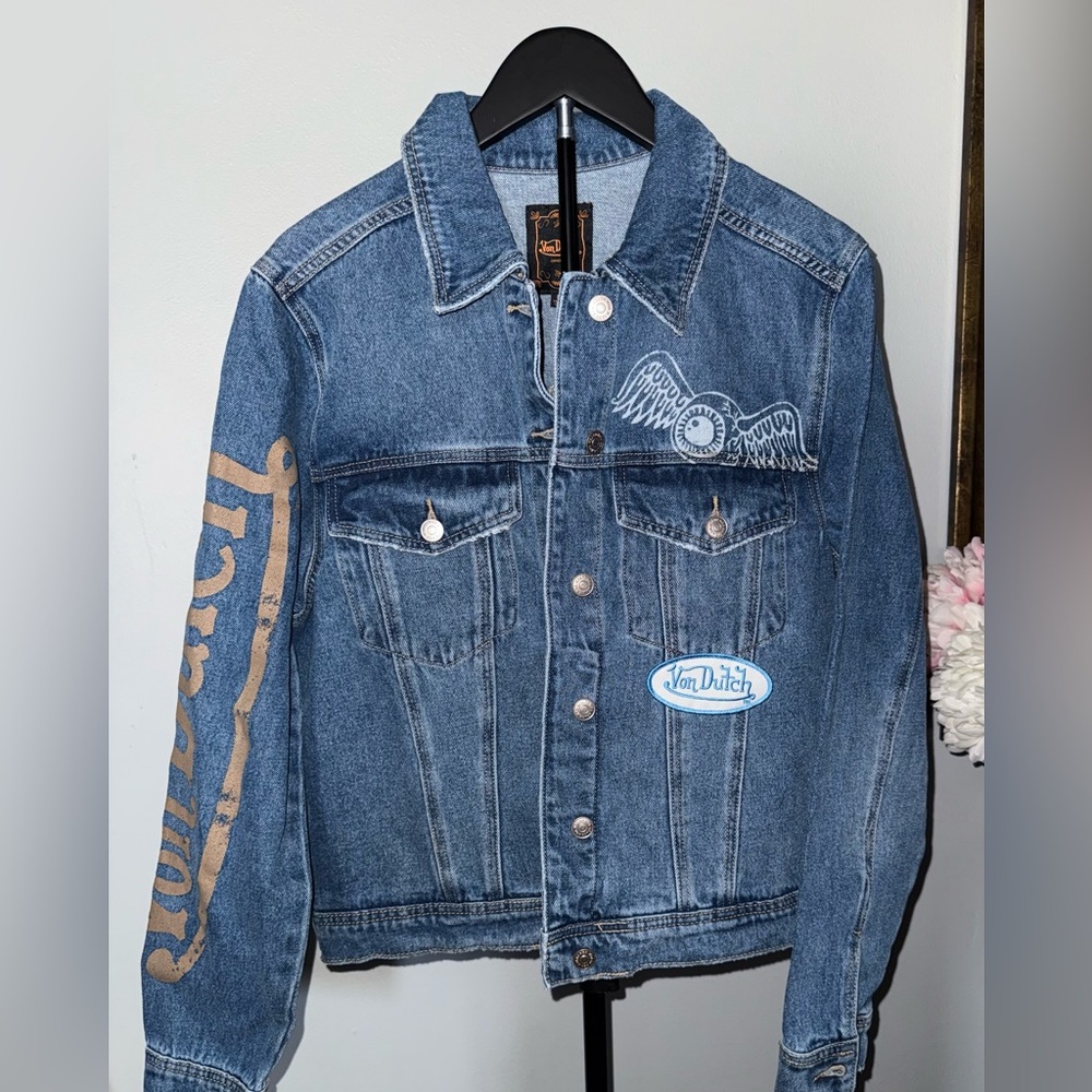Von Dutch Blue Denim Jacket with Tan Accents